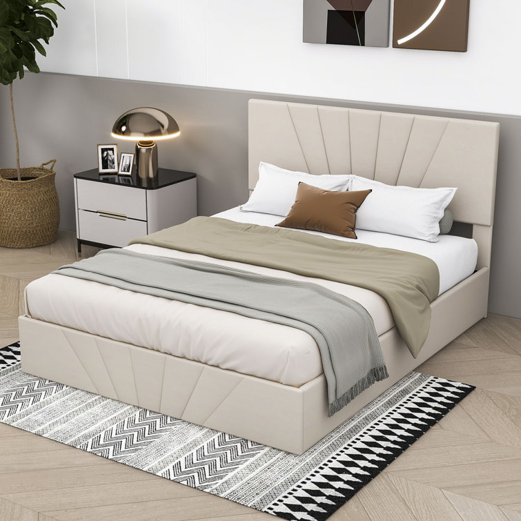 Gaylen upholstered low profile shop storage platform bed